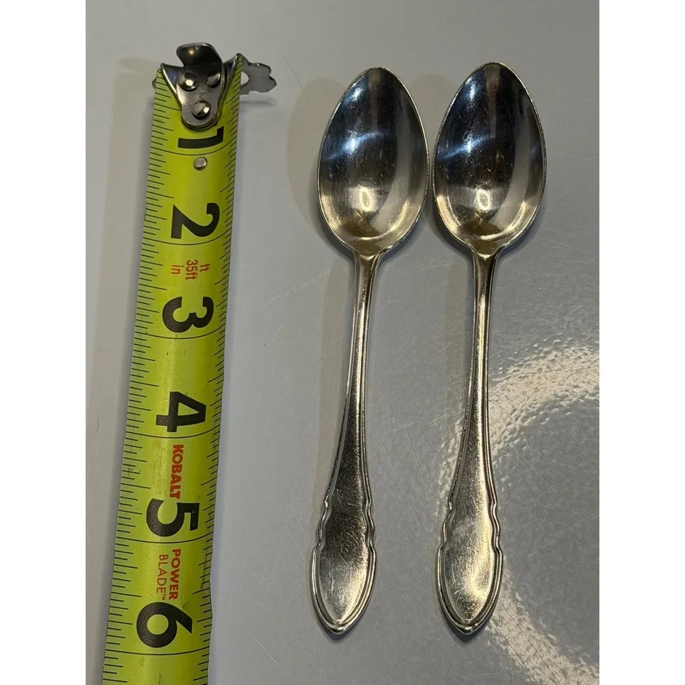 VTG Coffee‎ Spoon Silver Stainless Steel Scalloped Edge Flatware Set of 2